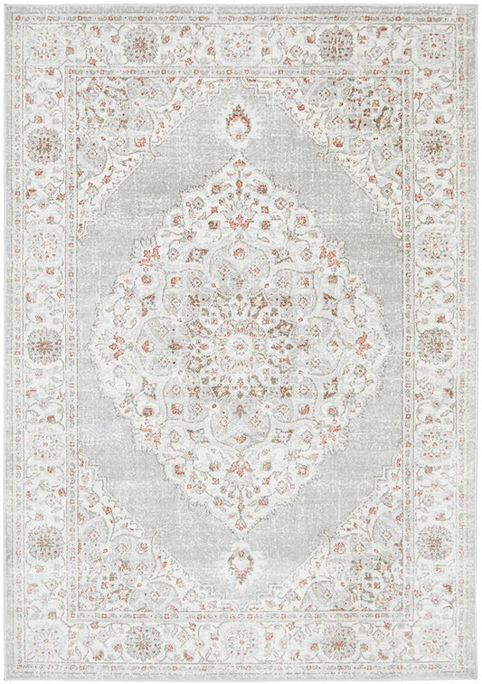 Emily Traditional Grey & Rose Floral Pattern Rug