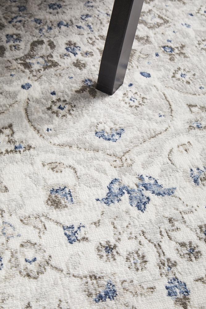 Emily Traditional Grey & Blue Floral Pattern Rug