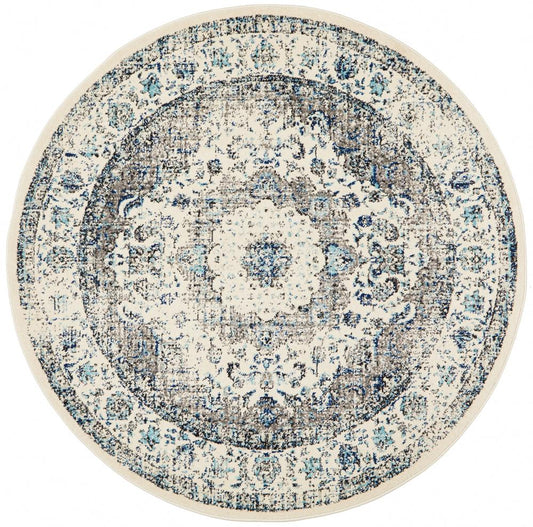 Isla Transitional White Grey & Blue Timeless Round Rug