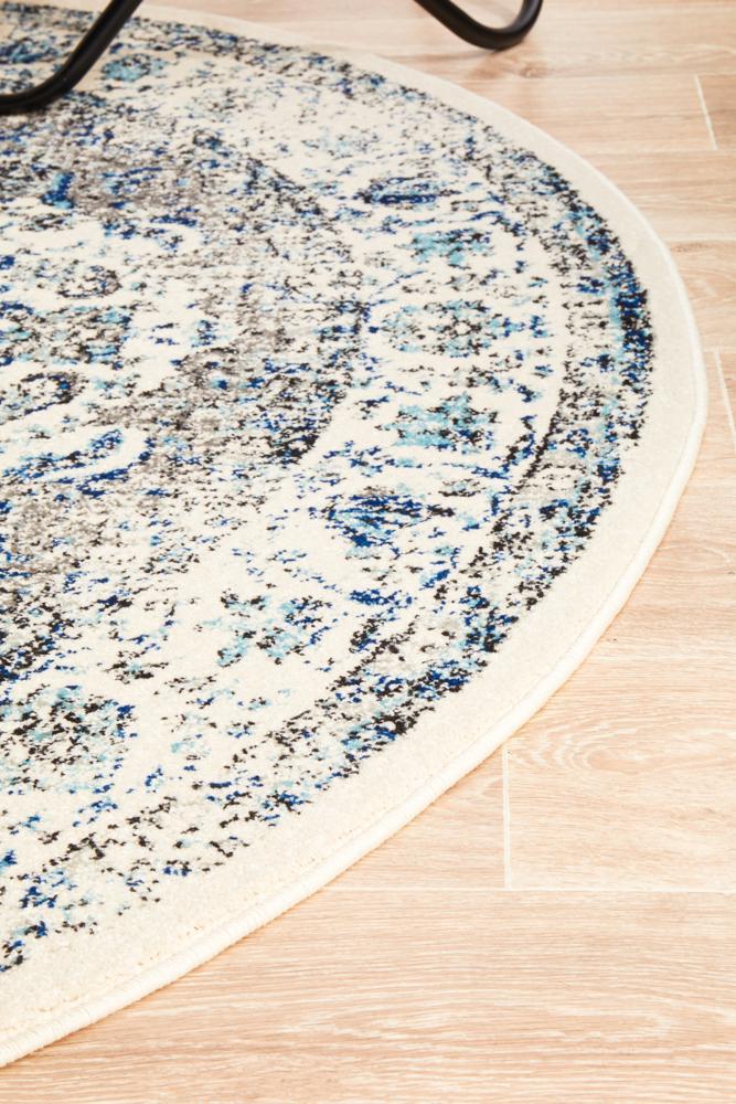 Isla Transitional White Grey & Blue Timeless Round Rug