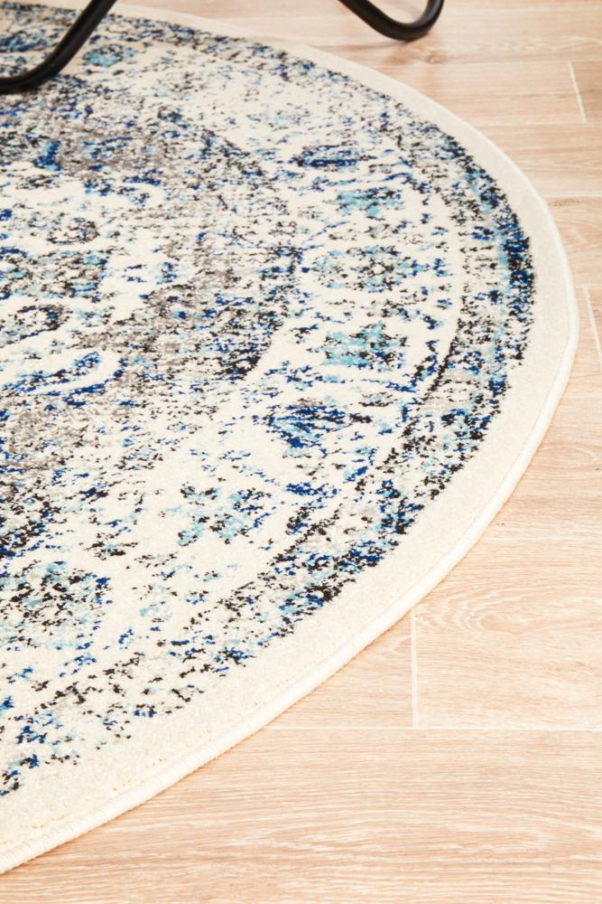Isla Transitional White Grey & Blue Timeless Round Rug