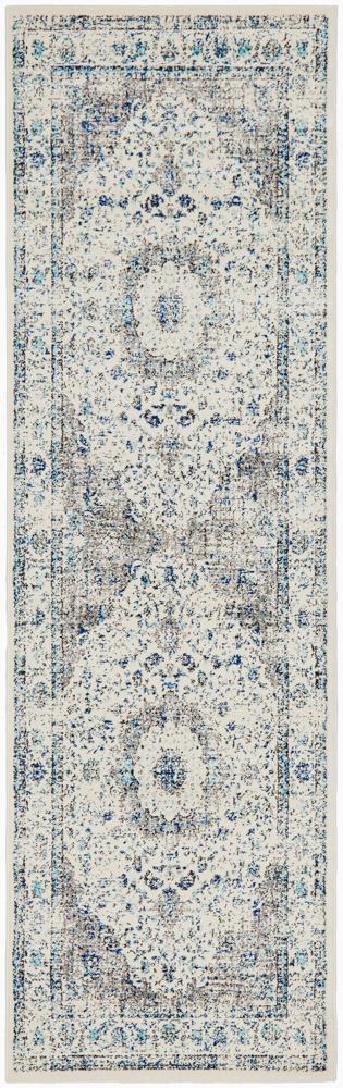 Isla Timeless Grey & Blue Transitional Rug hall runner