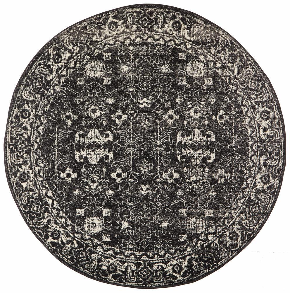 Chantel Transitional Charcoal Monochrome Round Rug