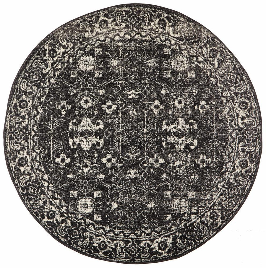 Chantel Transitional Charcoal Monochrome Round Rug