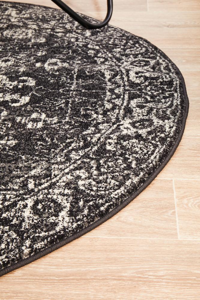 Chantel Transitional Charcoal Monochrome Round Rug