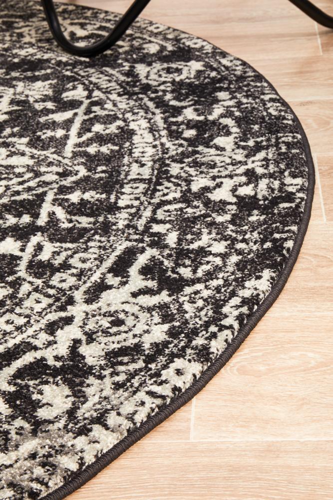 Sia Transitional Charcoal Monochrome Round Rug