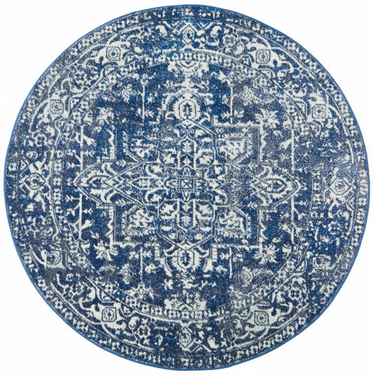 Esther Transitional Blue & White Round Rug