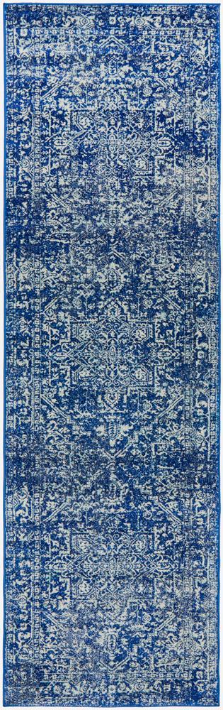 Esther Transitional Blue & White Rug hall runner