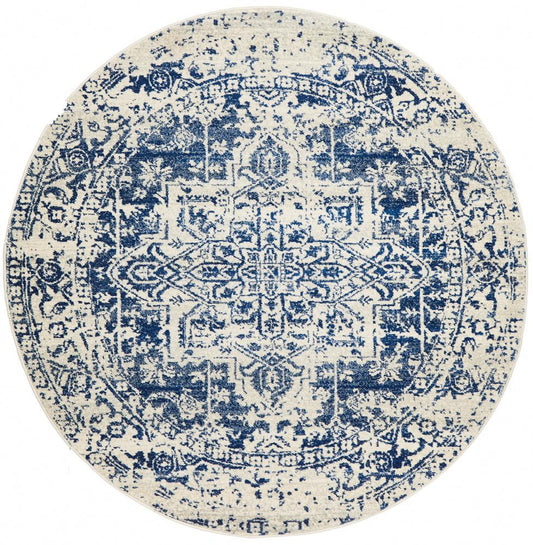 Jezebel Transitional Navy & White Round Rug