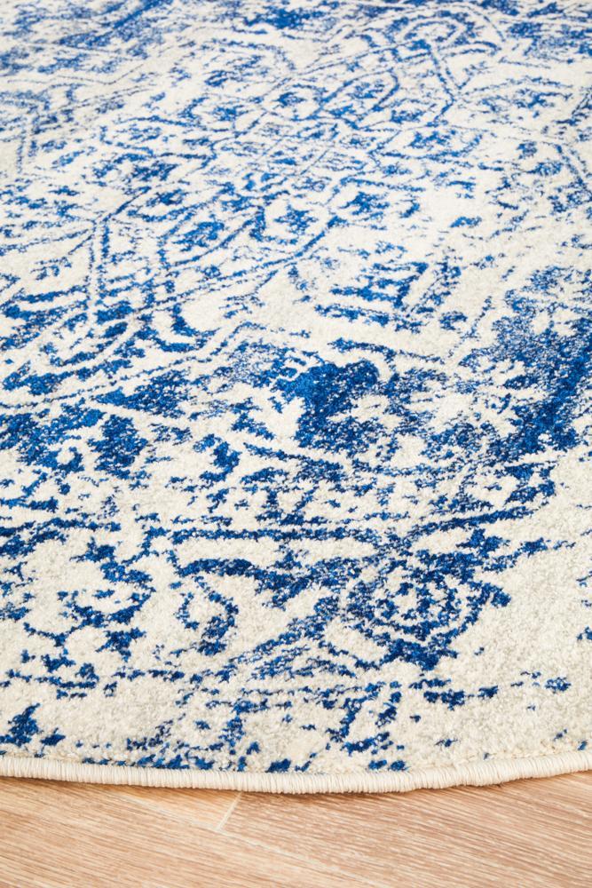 Jezebel Transitional Navy & White Round Rug