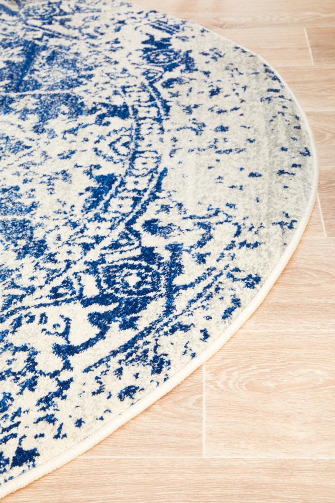 Jezebel Transitional Navy & White Round Rug