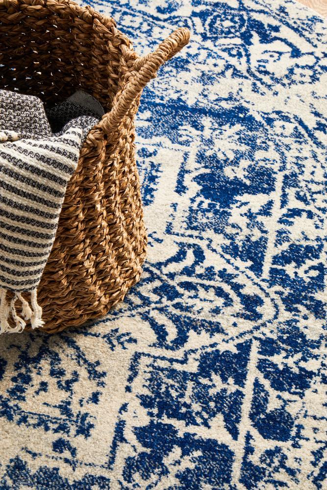 Jezebel Transitional Navy & White Round Rug