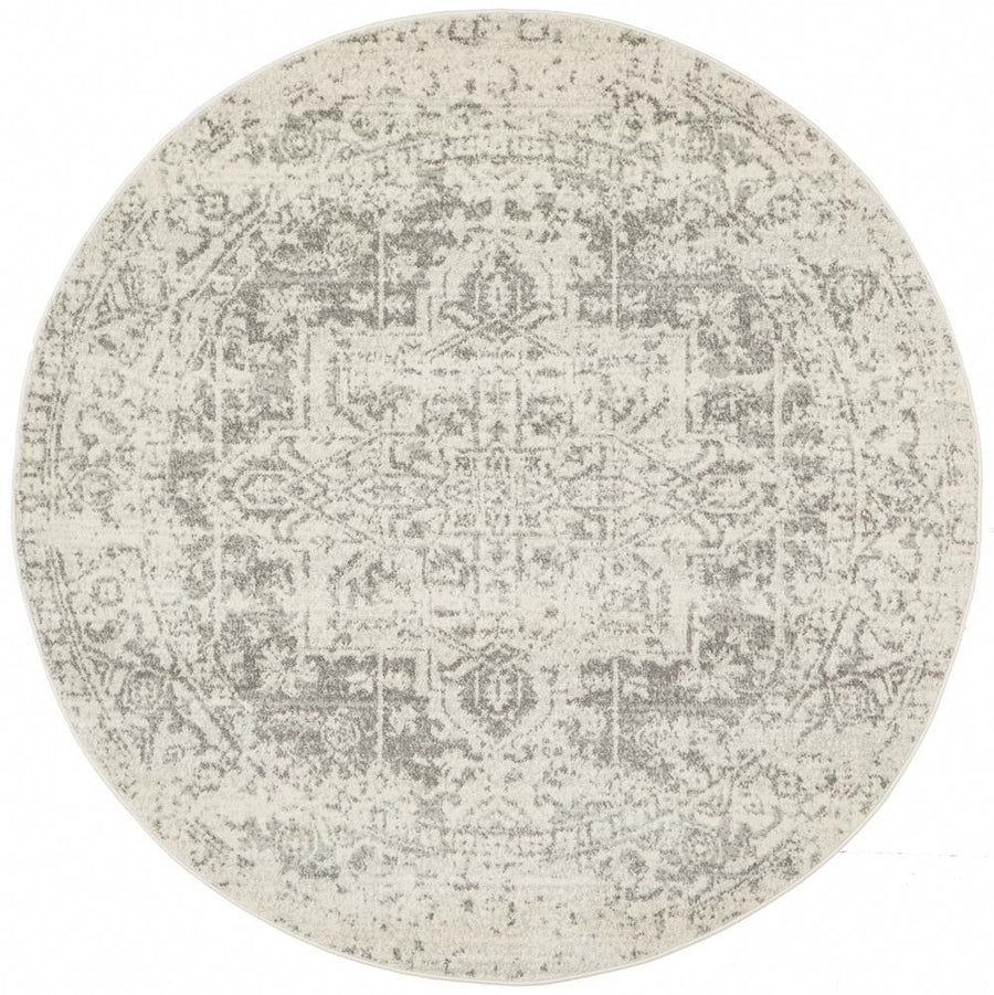 Camilla Transitional Grey & White Distressed Round Rug