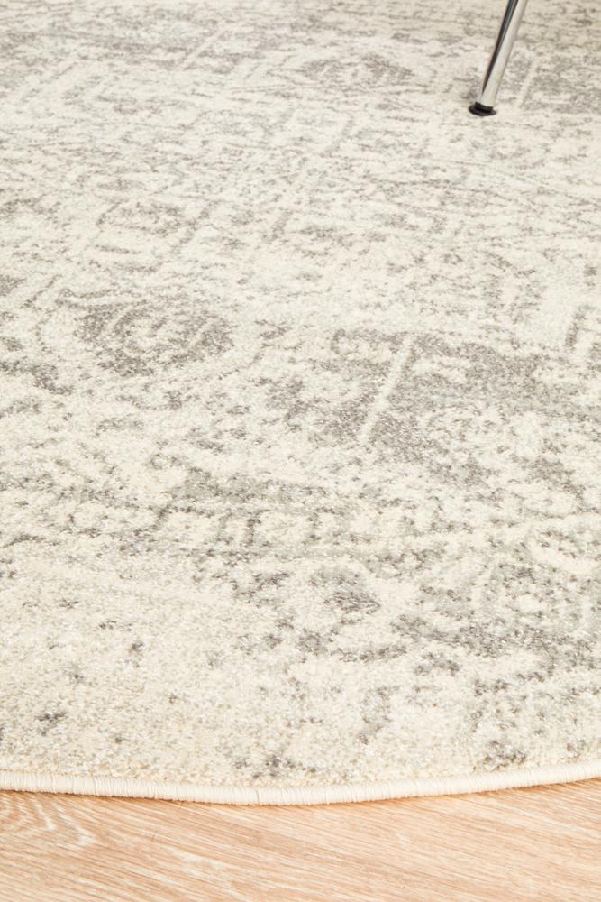 Camilla Transitional Grey & White Distressed Round Rug