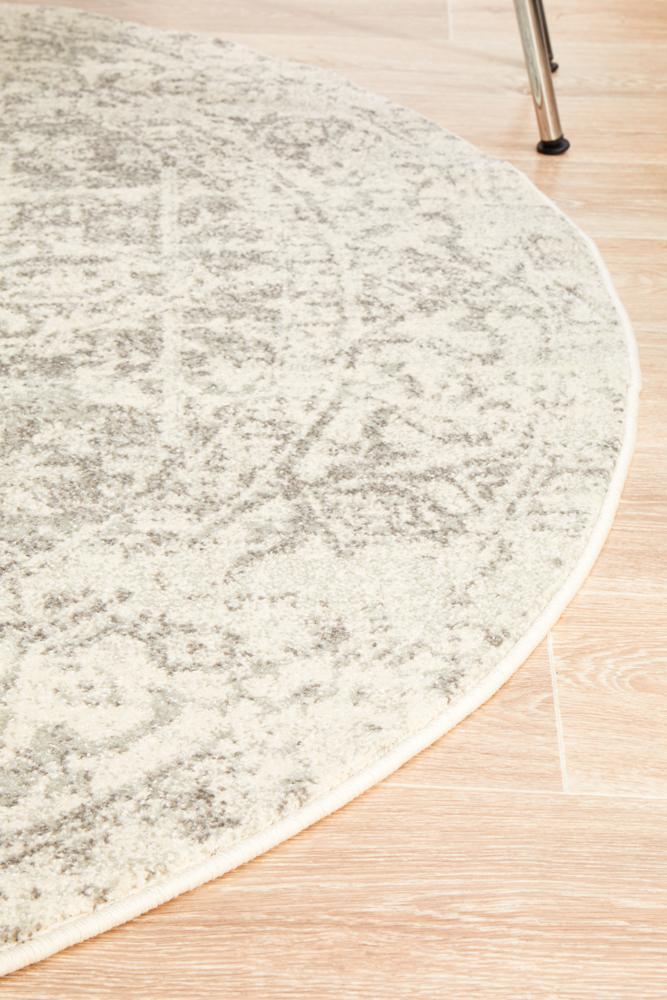 Camilla Transitional Grey & White Distressed Round Rug