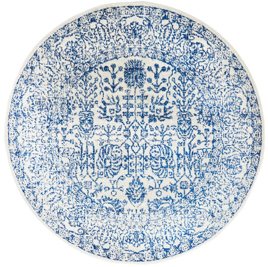 Rayna Transitional Blue & White Round Rug