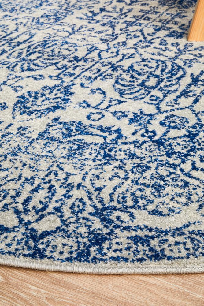Rayna Transitional Blue & White Round Rug