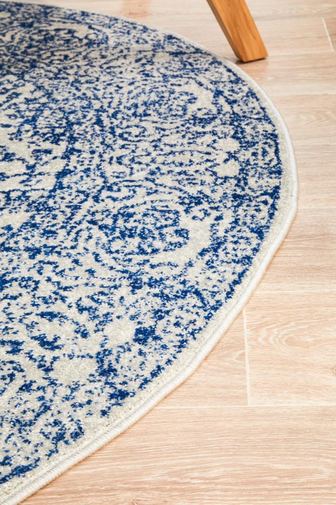 Rayna Transitional Blue & White Round Rug