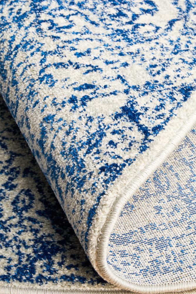 Rayna Transitional Blue & White Round Rug