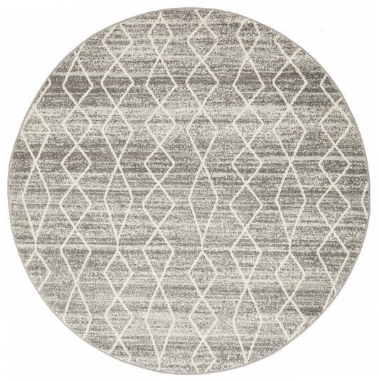 Talia Geometric Grey & White Diamond Pattern Round Rug