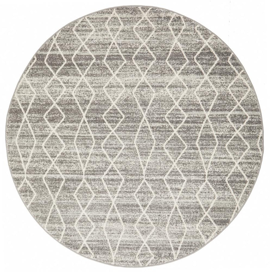 Talia Geometric Grey & White Diamond Pattern Round Rug