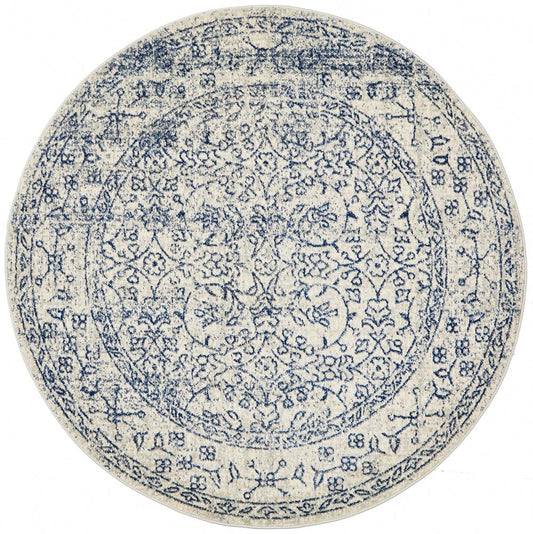 Ella Transitional Blue & White Round Rug