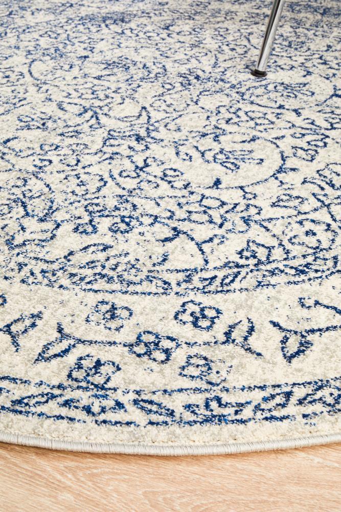 Ella Transitional Blue & White Round Rug