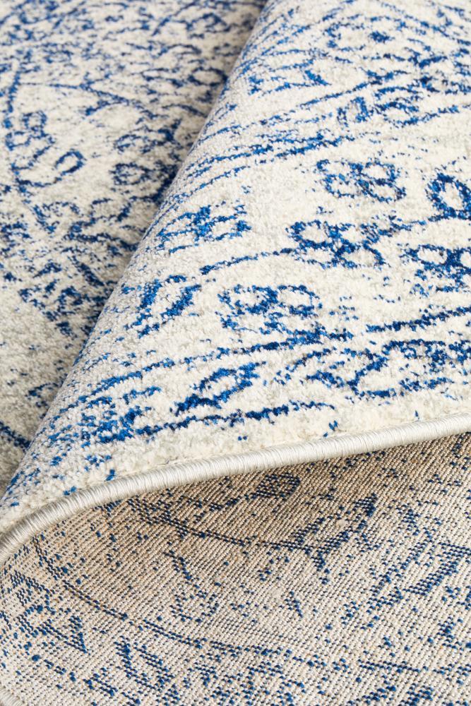 Ella Transitional Blue & White Round Rug