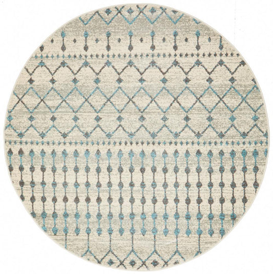 Senna Tribal Grey & Blue Power Loomed Round Rug