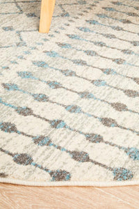 Thumbnail for Senna Tribal Grey & Blue Power Loomed Round Rug