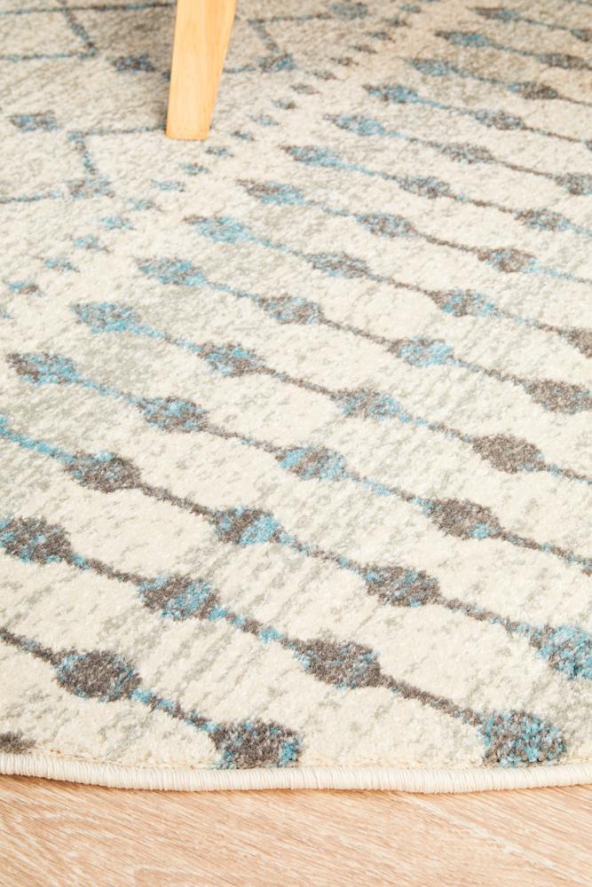 Senna Tribal Grey & Blue Power Loomed Round Rug