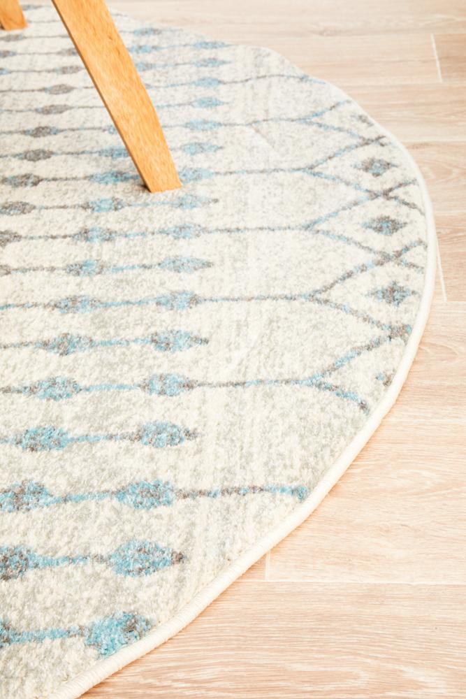 Senna Tribal Grey & Blue Power Loomed Round Rug