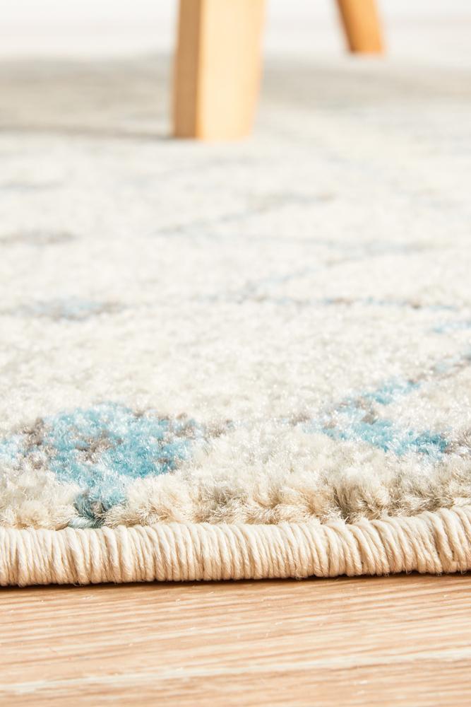 Senna Tribal Grey & Blue Power Loomed Round Rug