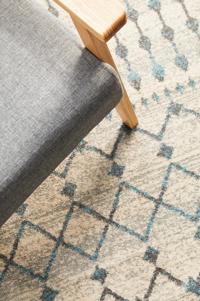 Senna Tribal Grey & Blue Power Loomed Round Rug