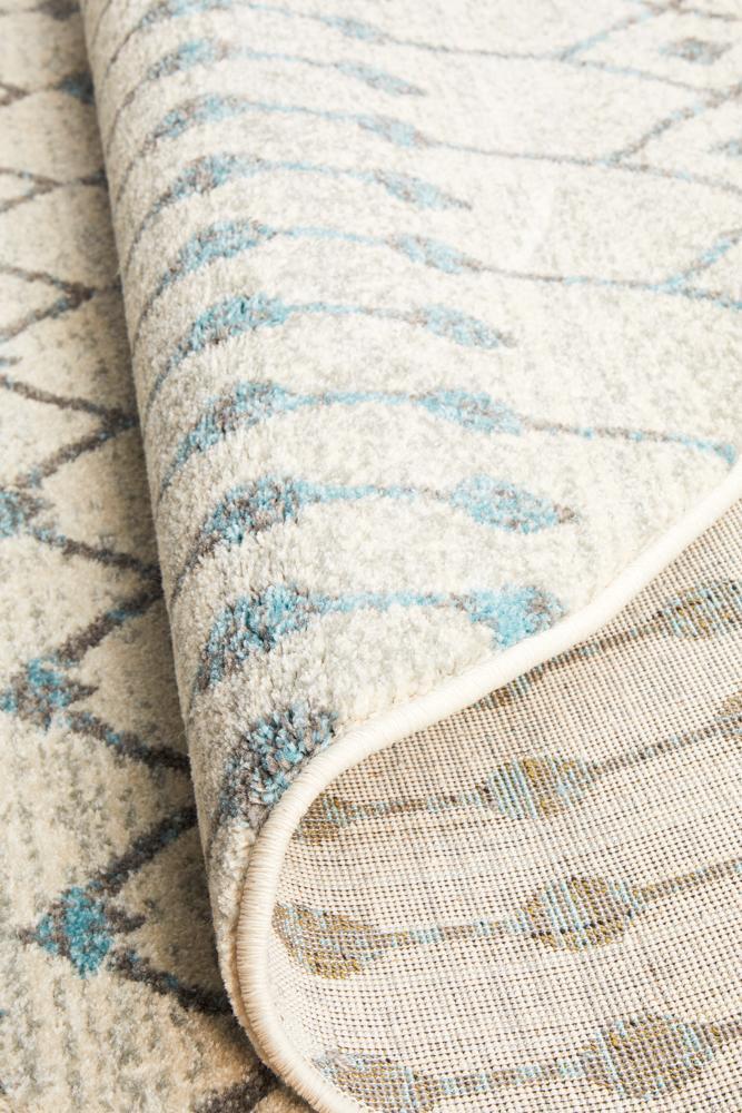 Senna Tribal Grey & Blue Power Loomed Round Rug