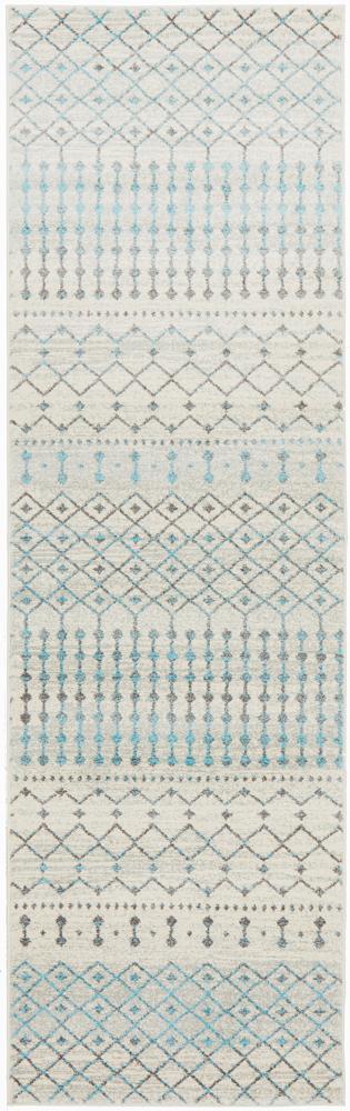 Senna Tribal Grey & Blue Power Loomed Rug hall runner