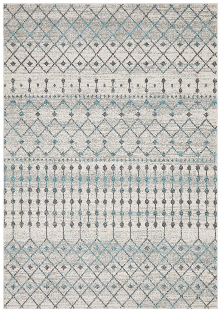 Senna Tribal Grey & Blue Power Loomed Rug