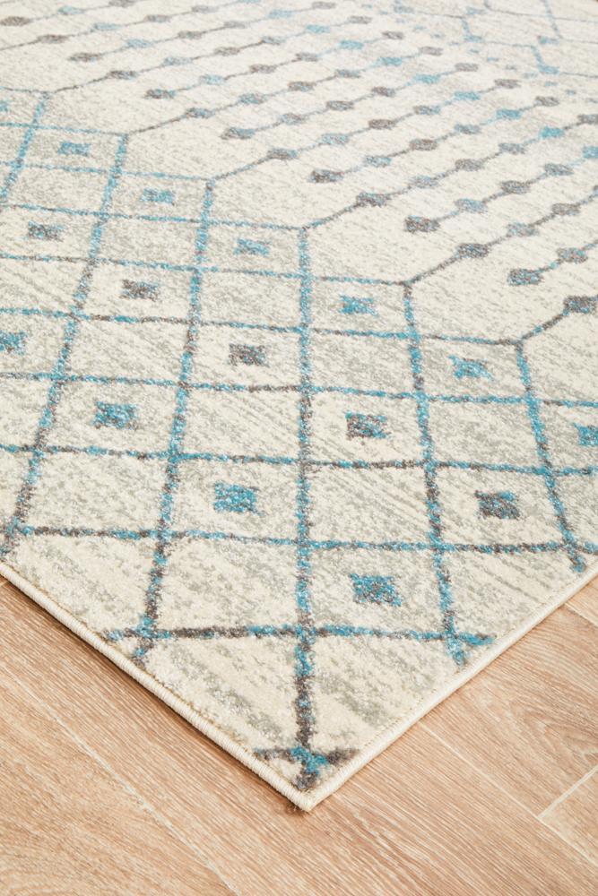 Senna Tribal Grey & Blue Power Loomed Rug