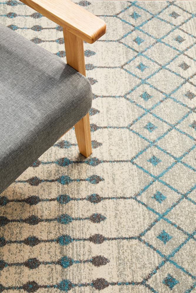 Senna Tribal Grey & Blue Power Loomed Rug