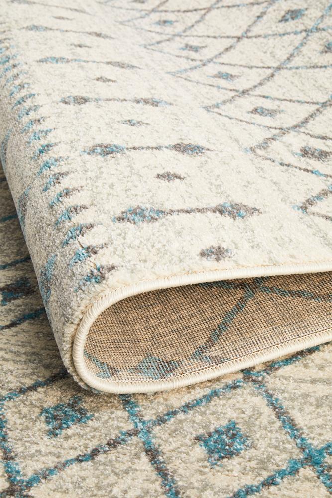 Senna Tribal Grey & Blue Power Loomed Rug