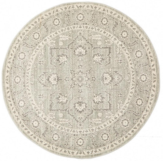 Abigail Transitional Grey & White Power Loomed Round Rug