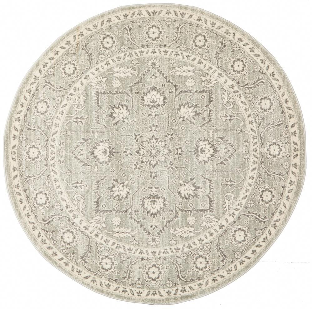 Abigail Transitional Grey & White Power Loomed Round Rug