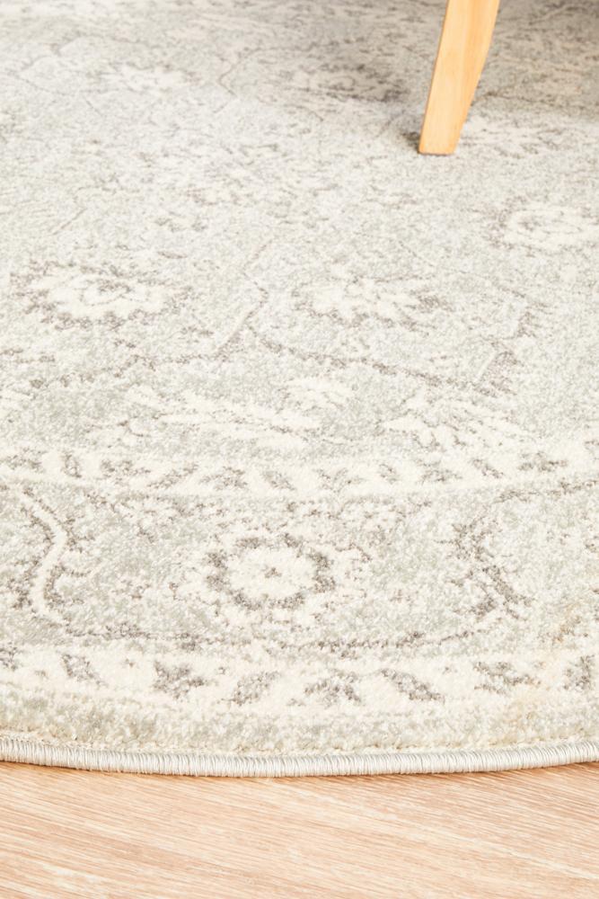 Abigail Transitional Grey & White Power Loomed Round Rug