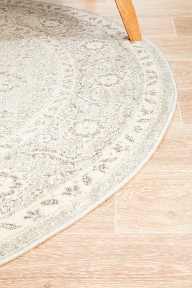 Abigail Transitional Grey & White Power Loomed Round Rug