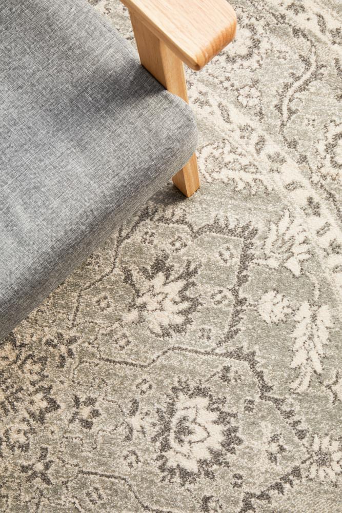Abigail Transitional Grey & White Power Loomed Round Rug