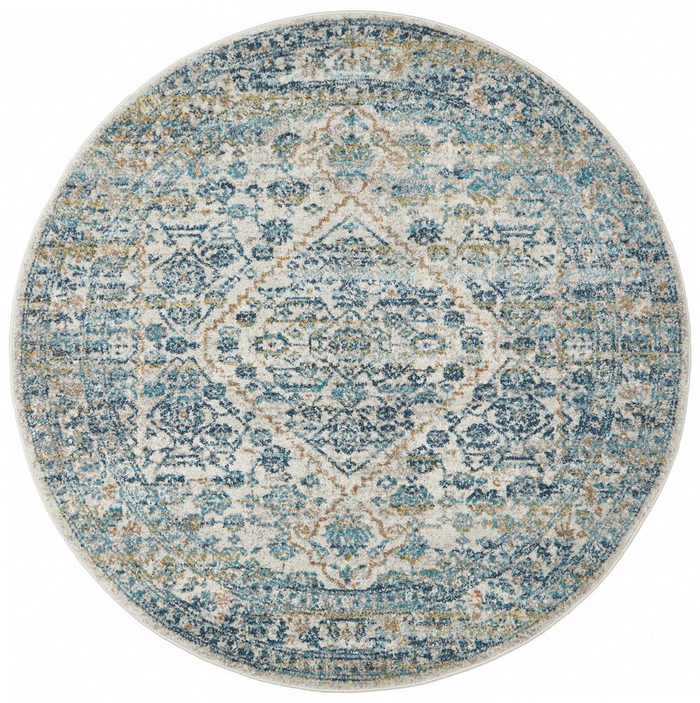 Monica Transitional Multi-Colour Blue & Tangerine Round Rug