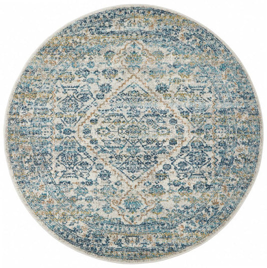 Monica Transitional Multi-Colour Blue & Tangerine Round Rug