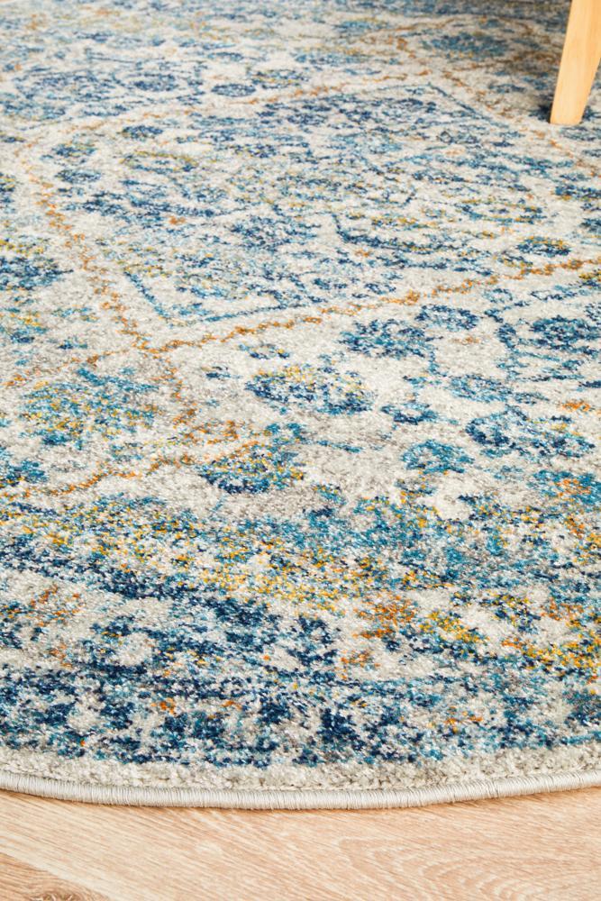 Monica Transitional Multi-Colour Blue & Tangerine Round Rug