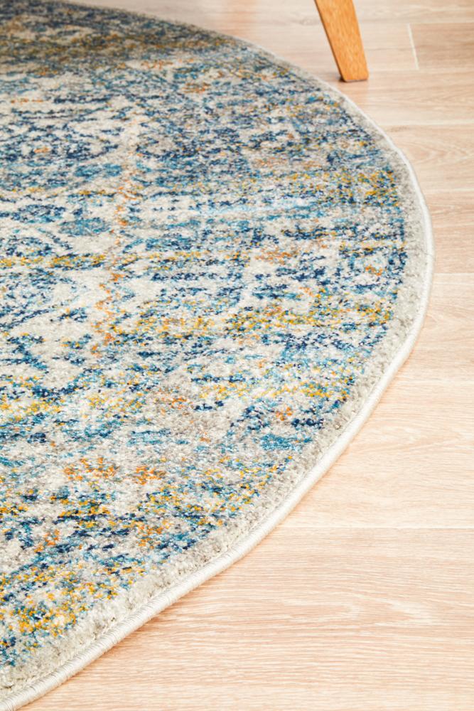 Monica Transitional Multi-Colour Blue & Tangerine Round Rug