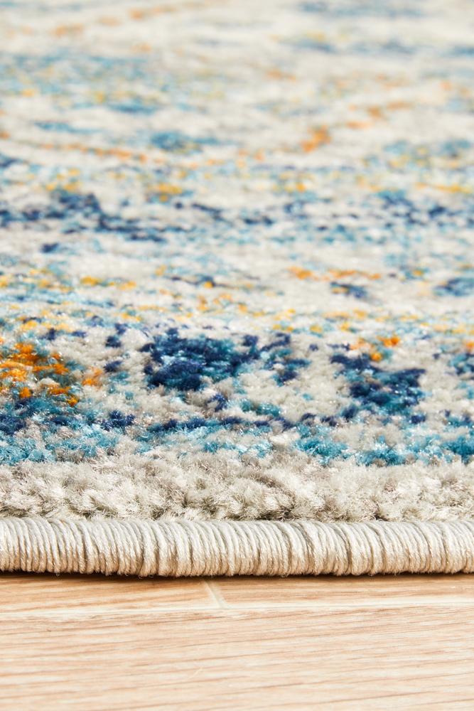 Monica Transitional Multi-Colour Blue & Tangerine Round Rug